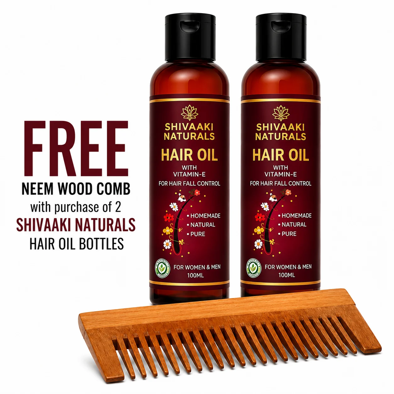 Shivaaki Naturals Hair Oil Combo (Buy 2 Get 1 FREE Neem Wood Comb)